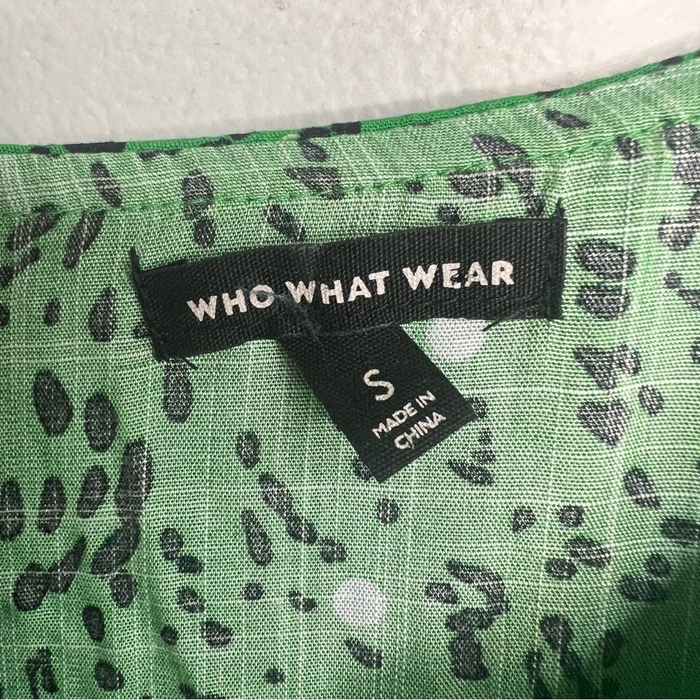 Who What Wear Long Sleeve Maxi Dress Size S Green Black White Dots Peter Pan - Picture 6 of 16